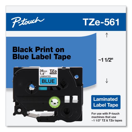 TZe Standard Adhesive Laminated Labeling Tape, 1.4" x 26.2 ft, Black on Blue1