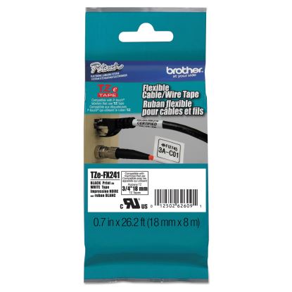 TZe Flexible Tape Cartridge for P-Touch Labelers, 0.7" x 26.2 ft, Black on White1