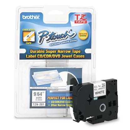 TZ Super-Narrow Non-Laminated Tape for P-Touch Labeler, 0.13" x 26.2 ft, Black on White1