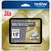 TZe Premium Laminated Tape, 0.47" x 26.2 ft, White on Silver1