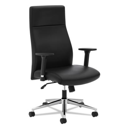 Define Executive High-Back Leather Chair, Supports 250 lb, 17" to 21" Seat Height, Black Seat/Back, Polished Chrome Base1