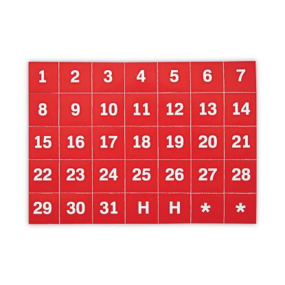 Interchangeable Magnetic Board Accessories, Calendar Dates, Red/White, 1" x 1", 31 Pieces1