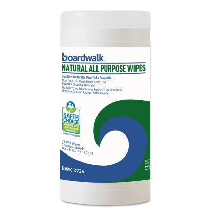 Natural All Purpose Wipes, 7 x 8, Unscented, 75 Wipes/Canister, 6/Carton1