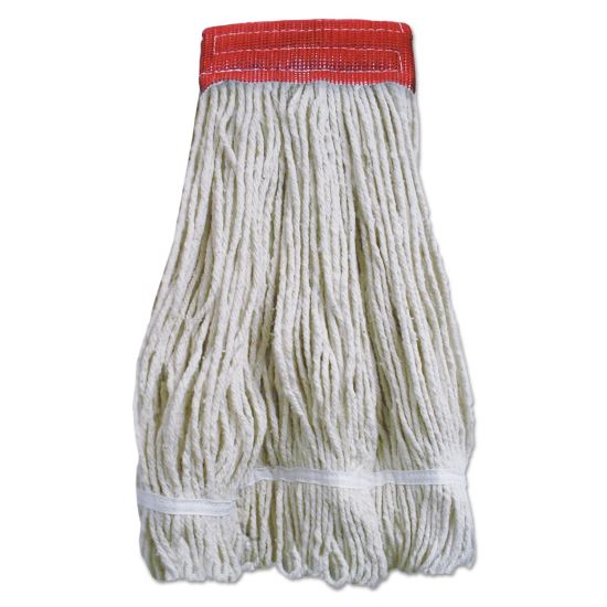 Wideband Looped-End Mop Heads, 20 oz, Natural w/Red Band, 12/Carton1