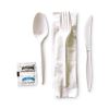 Cutlery Kit, Plastic Fork/Spoon/Knife/Salt/Polypropylene/Napkin, White, 250/Carton2