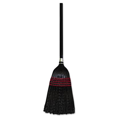 Flagged Tip Poly Bristle Janitor Brooms, 10 x 58.5, Wood Handle, Natural/Black, 12/Carton1