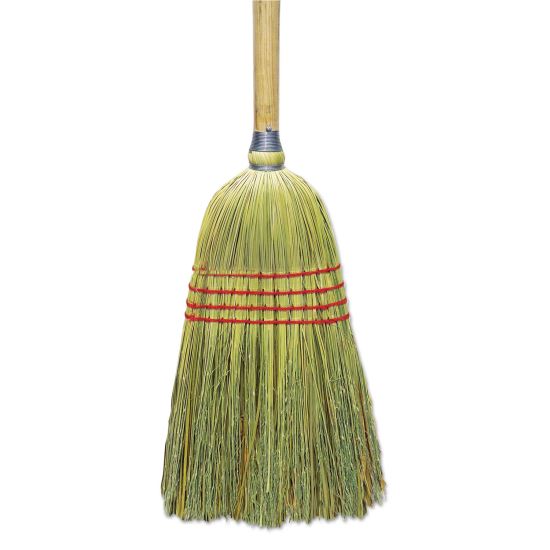 Upright Corn/Fiber Broom, Plastic Bristles, 56" Overall Length, Natural, 6/Carton1