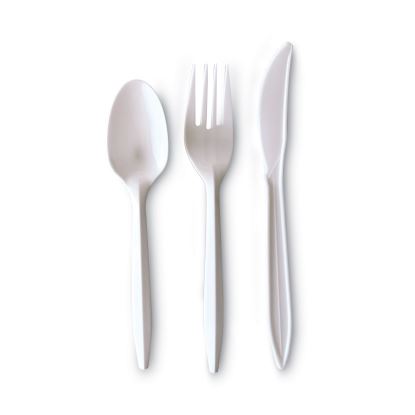Three-Piece Cutlery Kit, Fork/Knife/Teaspoon, Polypropylene, White, 250/Carton1