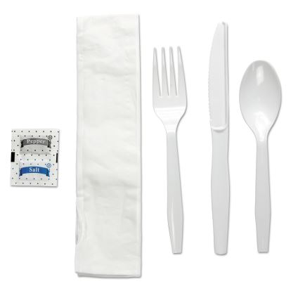 Six-Piece Cutlery Kit, Condiment/Fork/Knife/Napkin/Teaspoon, White, 250/Carton1