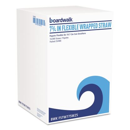 Flexible Wrapped Straws, 7.75", Plastic, White, 500/Pack, 20 Packs/Carton1