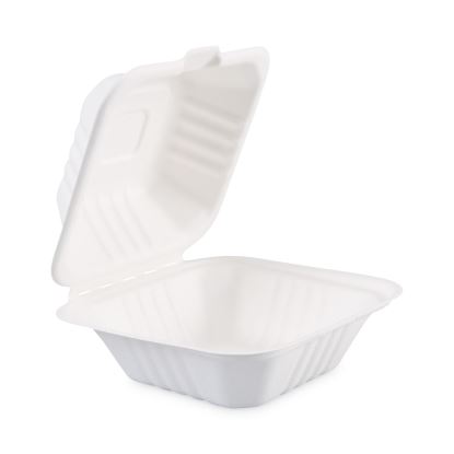Bagasse Food Containers, Hinged-Lid, 1-Compartment 6 x 6 x 3.19, White, 125/Sleeve, 4 Sleeves/Carton1