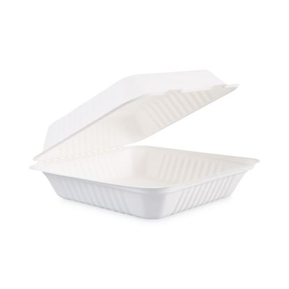 Bagasse Food Containers, Hinged-Lid, 1-Compartment 9 x 9 x 3.19, White, 100/Sleeve, 2 Sleeves/Carton1