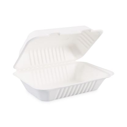 Bagasse Food Containers, Hinged-Lid, 1-Compartment 9 x 6 x 3.19, White, 125/Sleeve, 2 Sleeves/Carton1