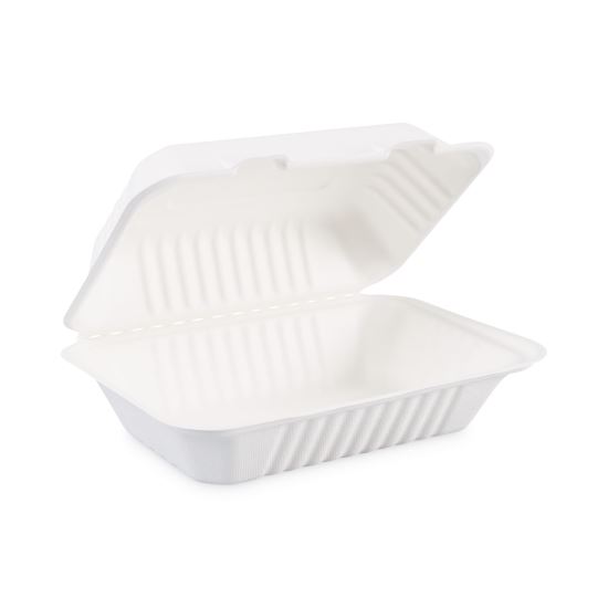 Bagasse Food Containers, Hinged-Lid, 1-Compartment 9 x 6 x 3.19, White, 125/Sleeve, 2 Sleeves/Carton1