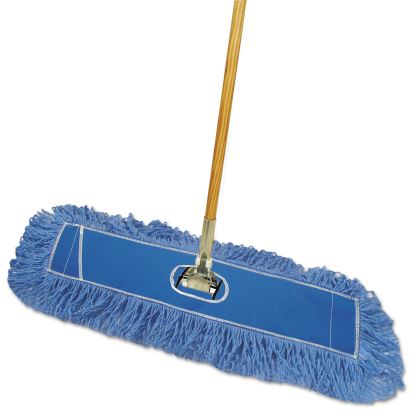 Dry Mopping Kit, 24 x 5 Blue Synthetic Head, 60" Natural Wood/Metal Handle1