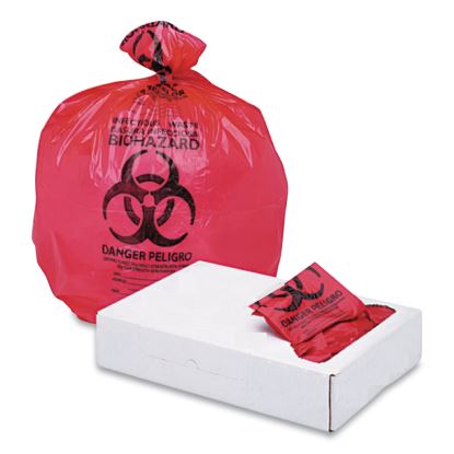 Linear Low Density Health Care Trash Can Liners, 16 gal, 1.3 mil, 24 x 32, Red, 250/Carton1