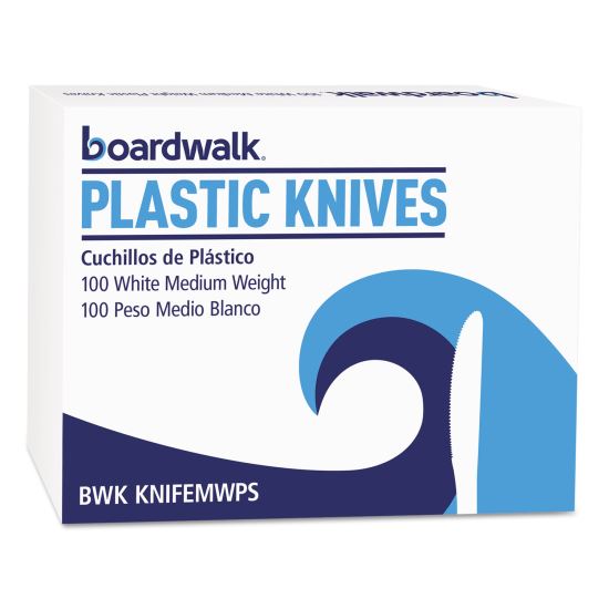 Mediumweight Polystyrene Cutlery, Knife, White, 100/Box1