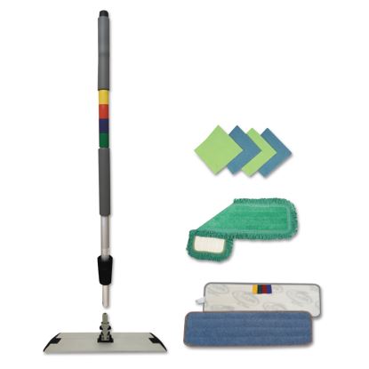 Microfiber Cleaning Kit, 18" Wide Blue/Green Microfiber Head, 35" to 60" Gray Aluminum Handle1