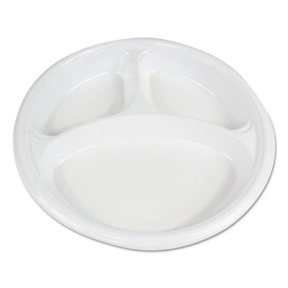Hi-Impact Plastic Dinnerware, Plate, 3-Compartment, 10" dia, White, 500/Carton1