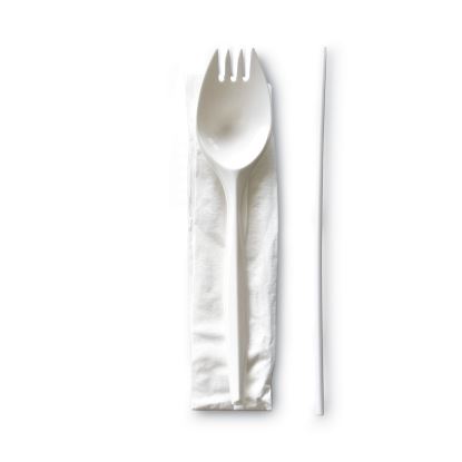 School Cutlery Kit, Napkin/Spork/Straw, White, 1000/Carton1