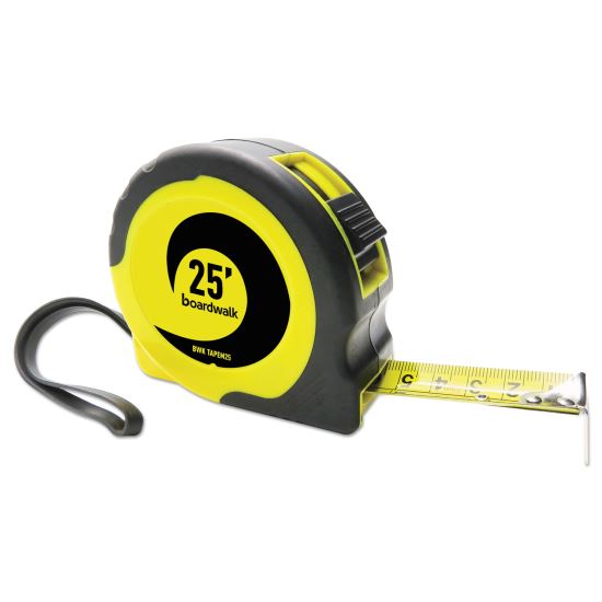 Easy Grip Tape Measure, 25 ft, Plastic Case, Black and Yellow, 1/16" Graduations1