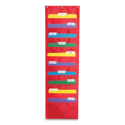 Storage Pocket Chart, 10 Pockets, Hanger Grommets, 14 x 47, Red1
