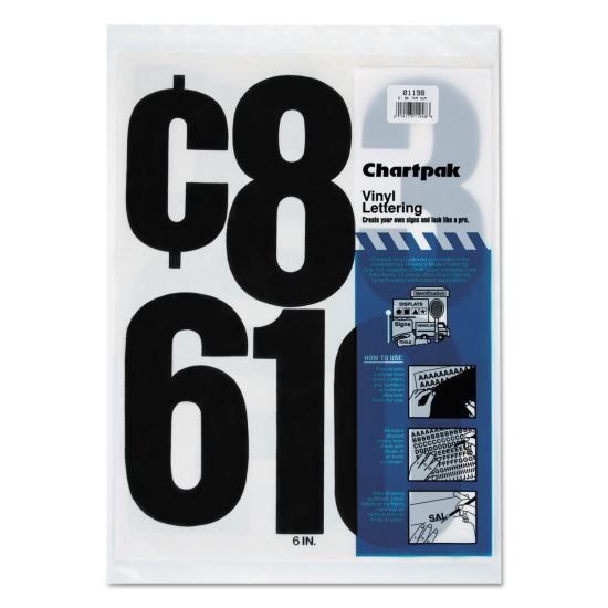 Press-On Vinyl Numbers, Self Adhesive, Black, 6"h, 21/Pack1