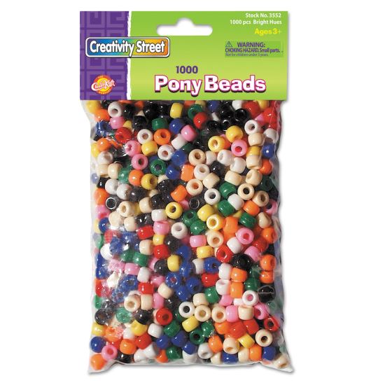 Pony Beads, Plastic, 6 mm x 9 mm, Assorted Primary Colors, 1,000/Set1
