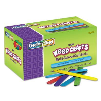 Colored Wood Craft Sticks, 4.5" x 0.38", Assorted, 1,000/Box1