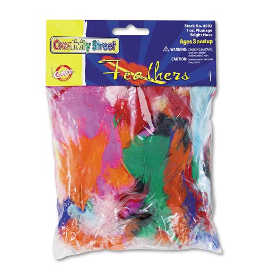 Chenille Kraft Bright Hues Feather Assortment, Natural Turkey Plumage, 1 oz, Approximately 325/Pack1