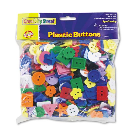 Plastic Button Assortment, 1 lb, Assorted Colors/Shapes/Sizes1