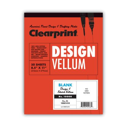 Design Vellum Paper, 16 lb Bristol Weight, 8.5 x 11, Translucent White, 50/Pad1