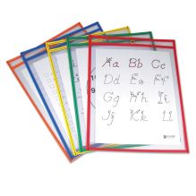 Reusable Dry Erase Pockets, 9 x 12, Assorted Primary Colors, 5/Pack1