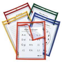 Reusable Dry Erase Pockets, Easy Load, 9 x 12, Assorted Primary Colors, 25/Pack1
