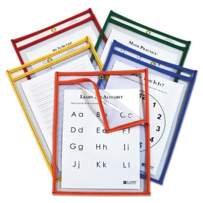Reusable Dry Erase Pockets, Easy Load, 9 x 12, Assorted Primary Colors, 25/Pack1