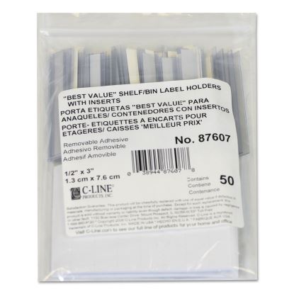 Self-Adhesive Label Holders, Top Load, 1/2 x 3, Clear, 50/Pack1