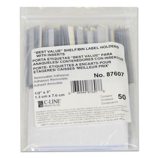 Self-Adhesive Label Holders, Top Load, 0.5 x 3, Clear, 50/Pack1