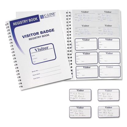Visitor Badges with Registry Log, 3 5/8 x 1 7/8, White, 150 Badges/Box1