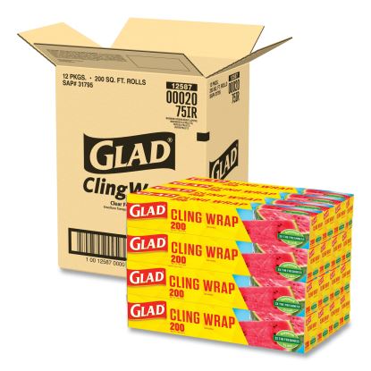 ClingWrap Plastic Wrap, 200 Square Foot Roll, Clear, 12 Rolls/Carton1