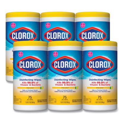 Disinfecting Wipes, 7 x 7.75, Crisp Lemon, 75/Canister, 6 Canisters/Carton1