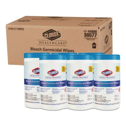 Bleach Germicidal Wipes, 6 x 5, Unscented, 150/Canister, 6 Canisters/Carton1
