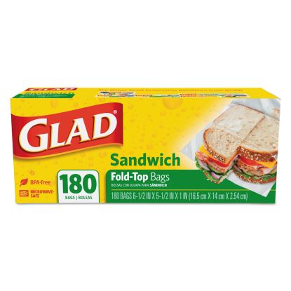 Fold-Top Sandwich Bags, 6.5" x 5.5", Clear, 180/Box, 12 Boxes/Carton1