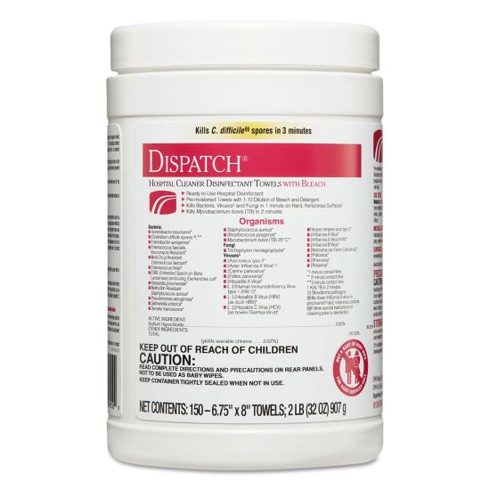 Dispatch Cleaner Disinfectant Towels, 6.75 x 8, 150/Canister1
