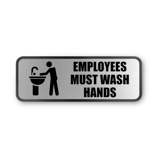 Brushed Metal Office Sign, Employees Must Wash Hands, 9 x 3, Silver1