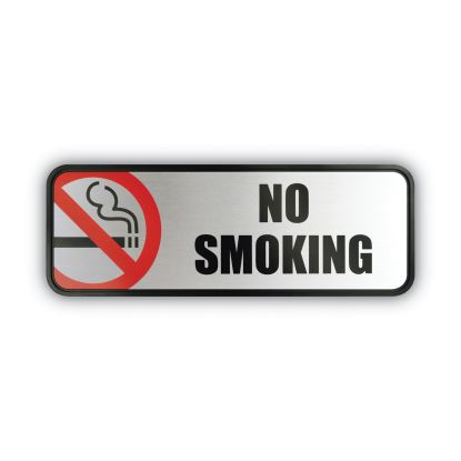 Brush Metal Office Sign, No Smoking, 9 x 3, Silver/Red1