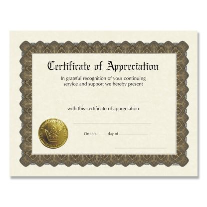 Ready-to-Use Certificates, Appreciation, 11 x 8.5, Ivory/Brown/Gold Colors with Brown Border, 6/Pack1