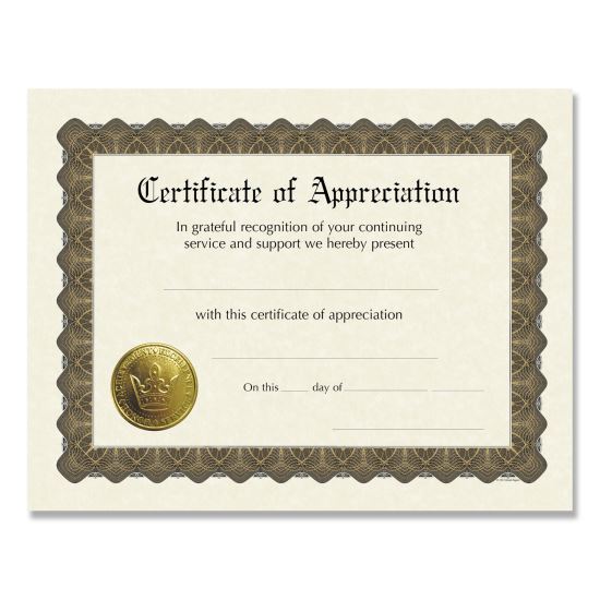 Ready-to-Use Certificates, Appreciation, 11 x 8.5, Ivory/Brown/Gold Colors with Brown Border, 6/Pack1