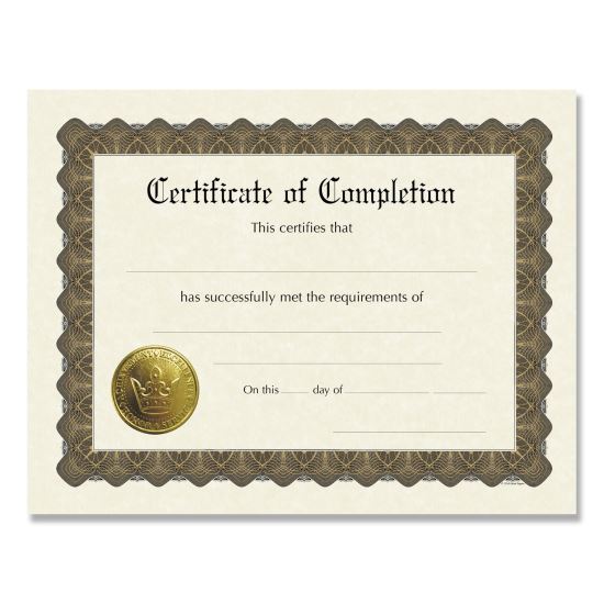 Ready-to-Use Certificates, Completion, 11 x 8.5, Ivory/Brown/Gold Colors with Brown Border, 6/Pack1