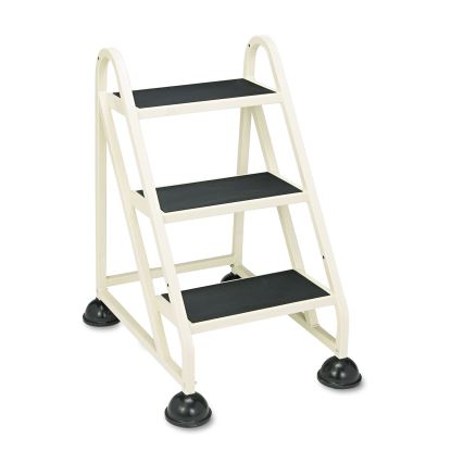 Stop-Step Ladder, 32.75" Working Height, 300 lb Capacity, 3 Steps, Aluminum, Beige1