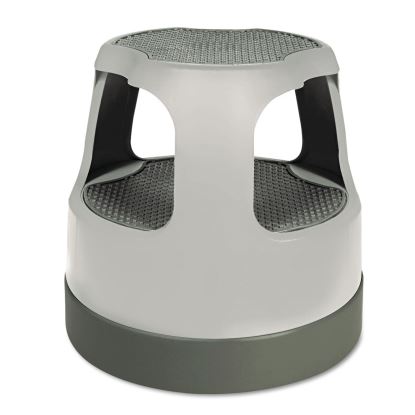 Scooter Stool, Round, 2-Step, Step and Lock Wheels, 300 lb Capacity, 15" Working Height, Gray1